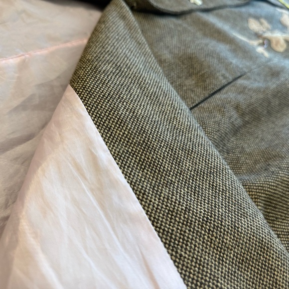 OXMO (Denmark) L wool blend EUC Brown Trench Coat with Pink Floral Design - Picture 9 of 14